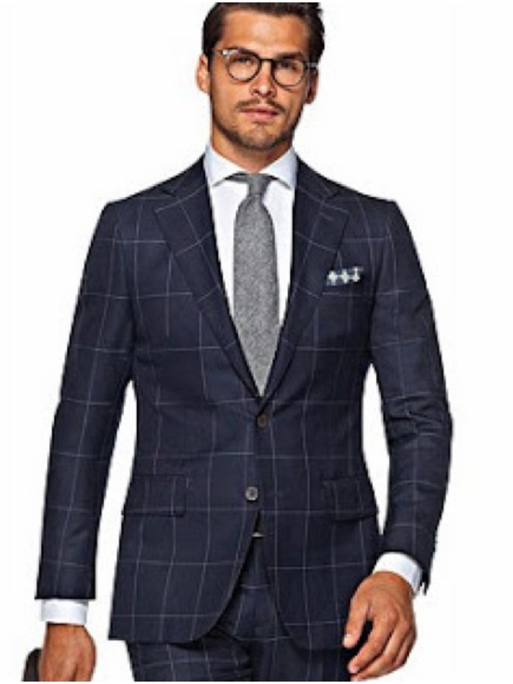 SUITSUPPLY Lazio Wool Navy Windowpane Suit Jacket Classic Single-Breasted Blazer